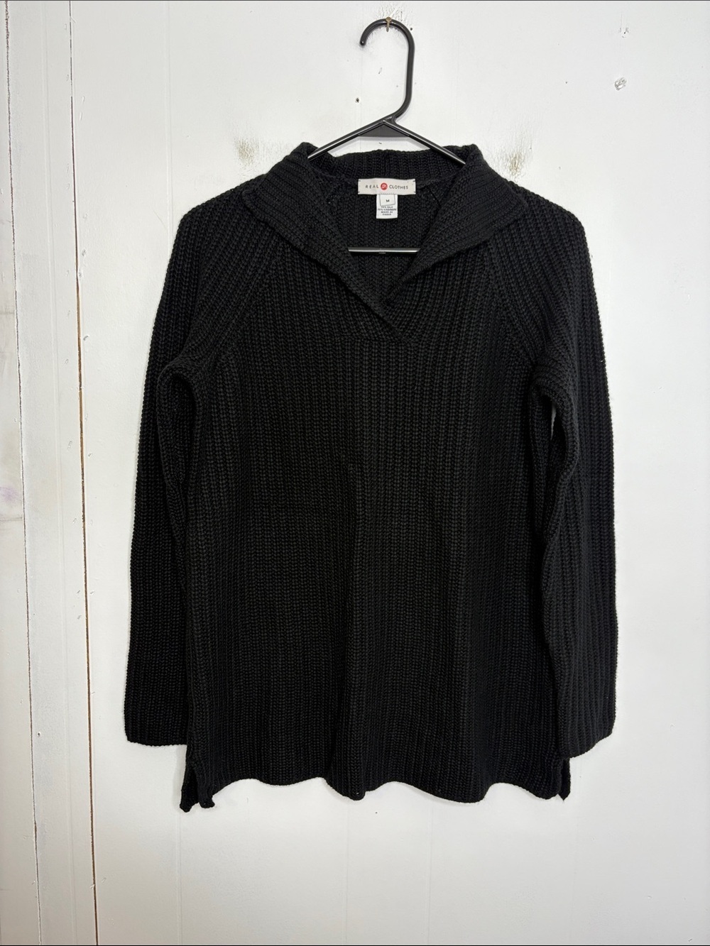 Real Clothes Sweater Womens Medium Silk Cashmere Chunky Knit V Neck Collar